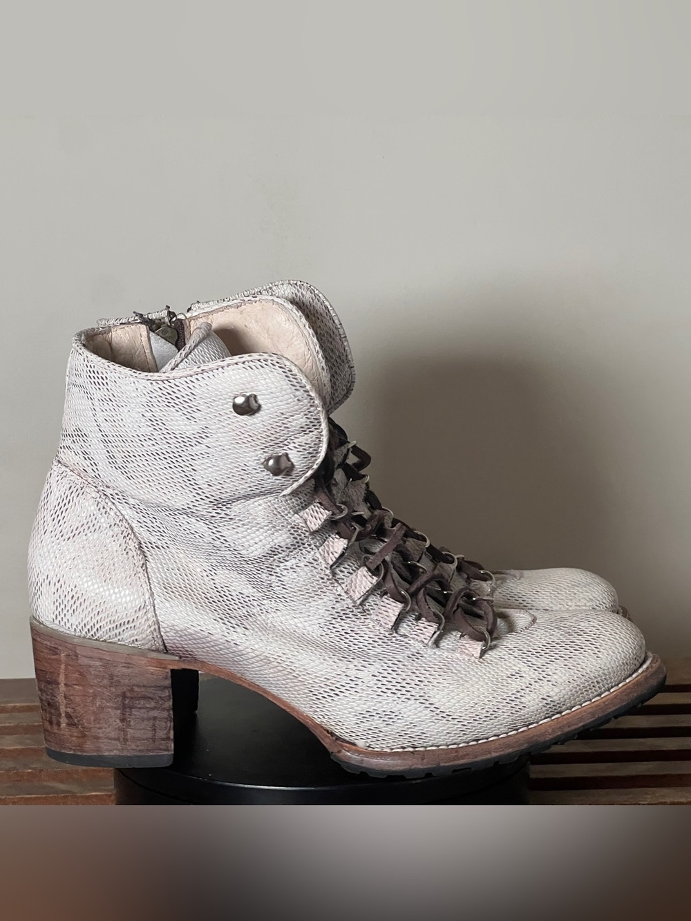 Freebird Devin - Snake Print Leather Heeled Combat Boots - US 12